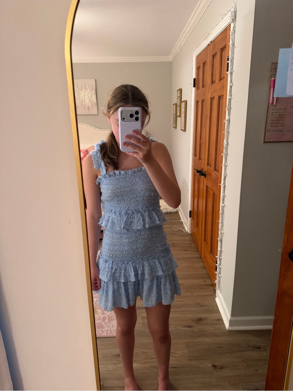 Lavish Light Blue Smocked Ruffle Mini Dress
